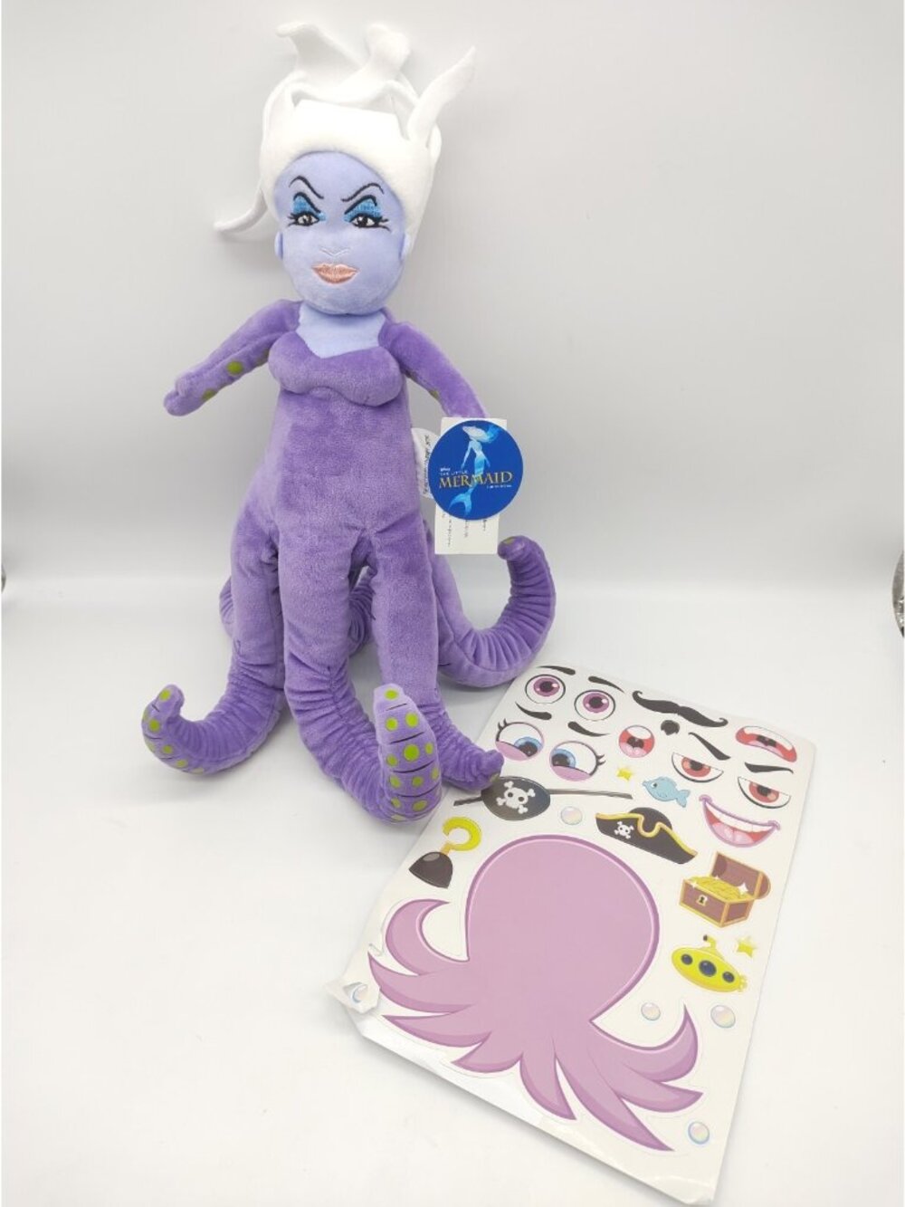 Disney Ursula Octopus 14” Plush Doll Purple Little Mermaid Musical Sticker Page